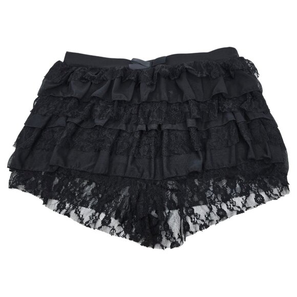 Women’s Black Layered Ruffle Casual Elastic Waist Bow Front Short Shorts Medium - Picture 1 of 6